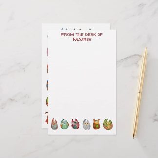 Cute Pretty Colorful Watercolor Owls Modern Stationery